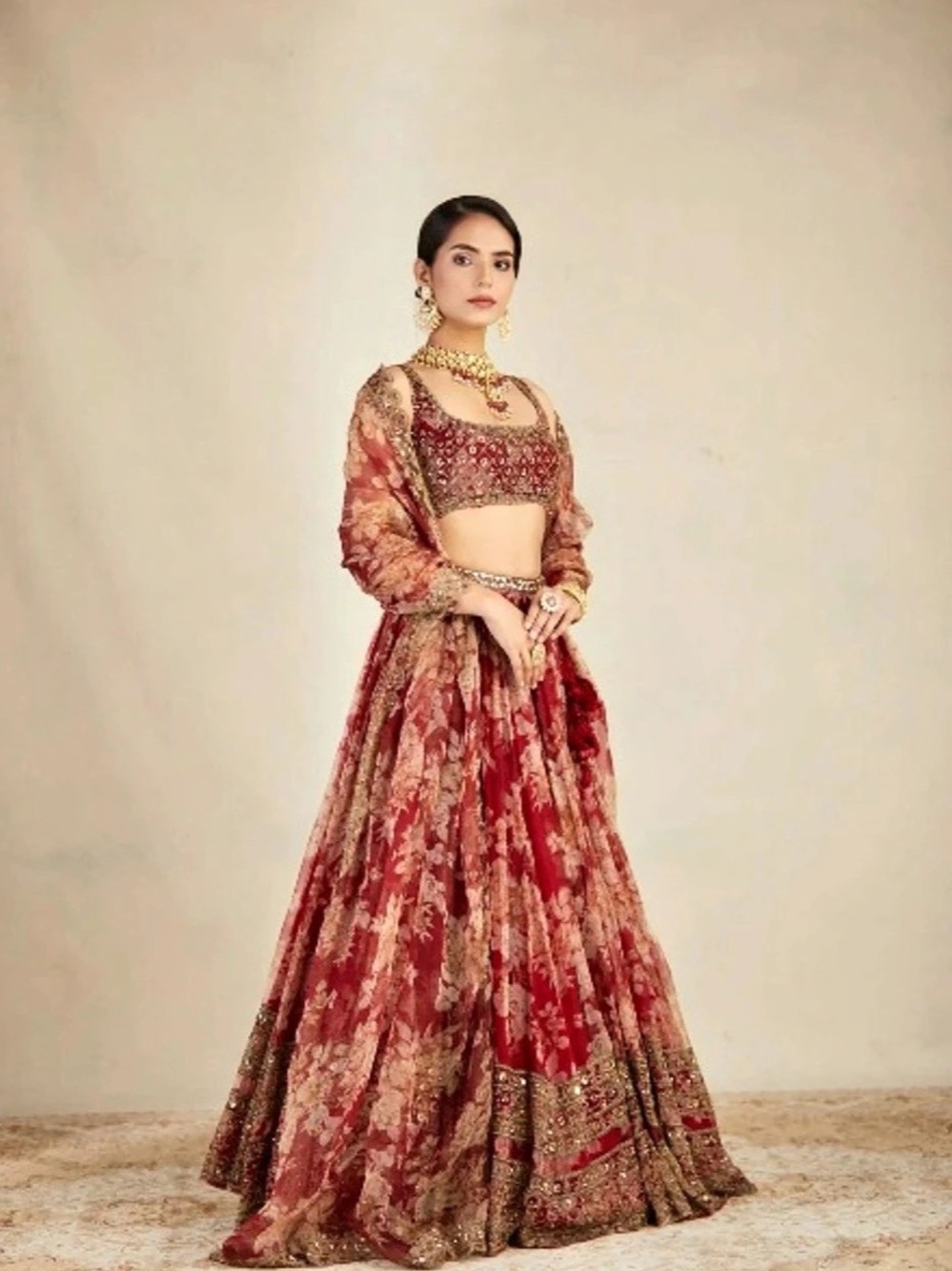 Astha Narang Red Floral Embroidered Lehenga Set